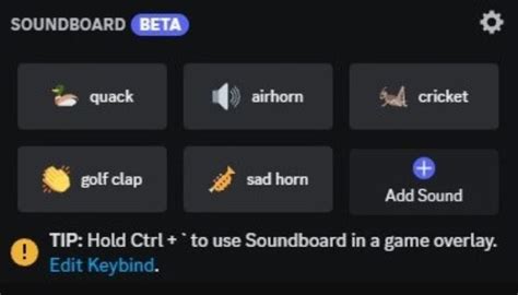 Which replaces the standard sound Discord makes when it boots up or reloads. . Discord soundboard beta